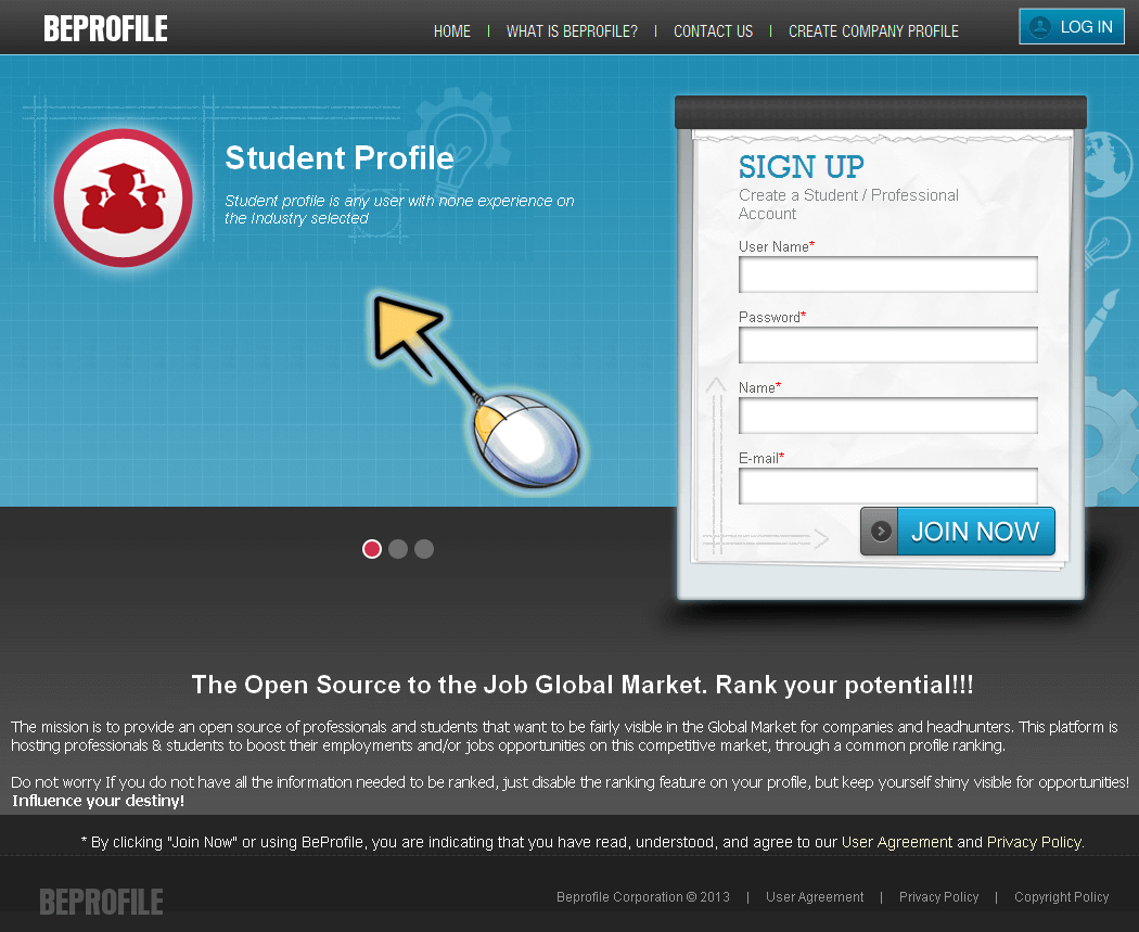 CakePHP Website for 'Beprofile' – Global Market Job Listing